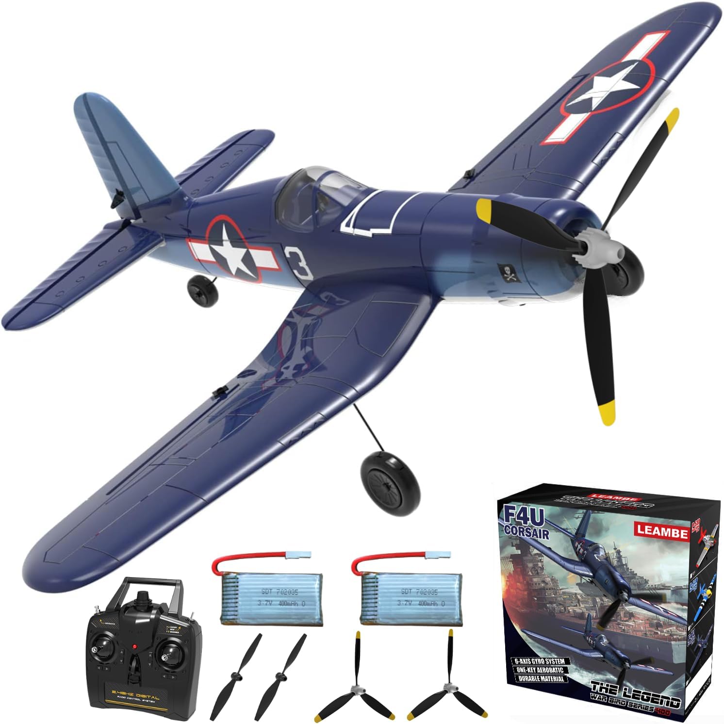 LEAMBE RC Plane 4 Channel Remote Controlled Aircraft Ready to Fly, One Key Aerobatic and One-Key U-Turn, Easy Control for Beginners, F4U Corsair RC Airplane Best Gift for Advanced Kids