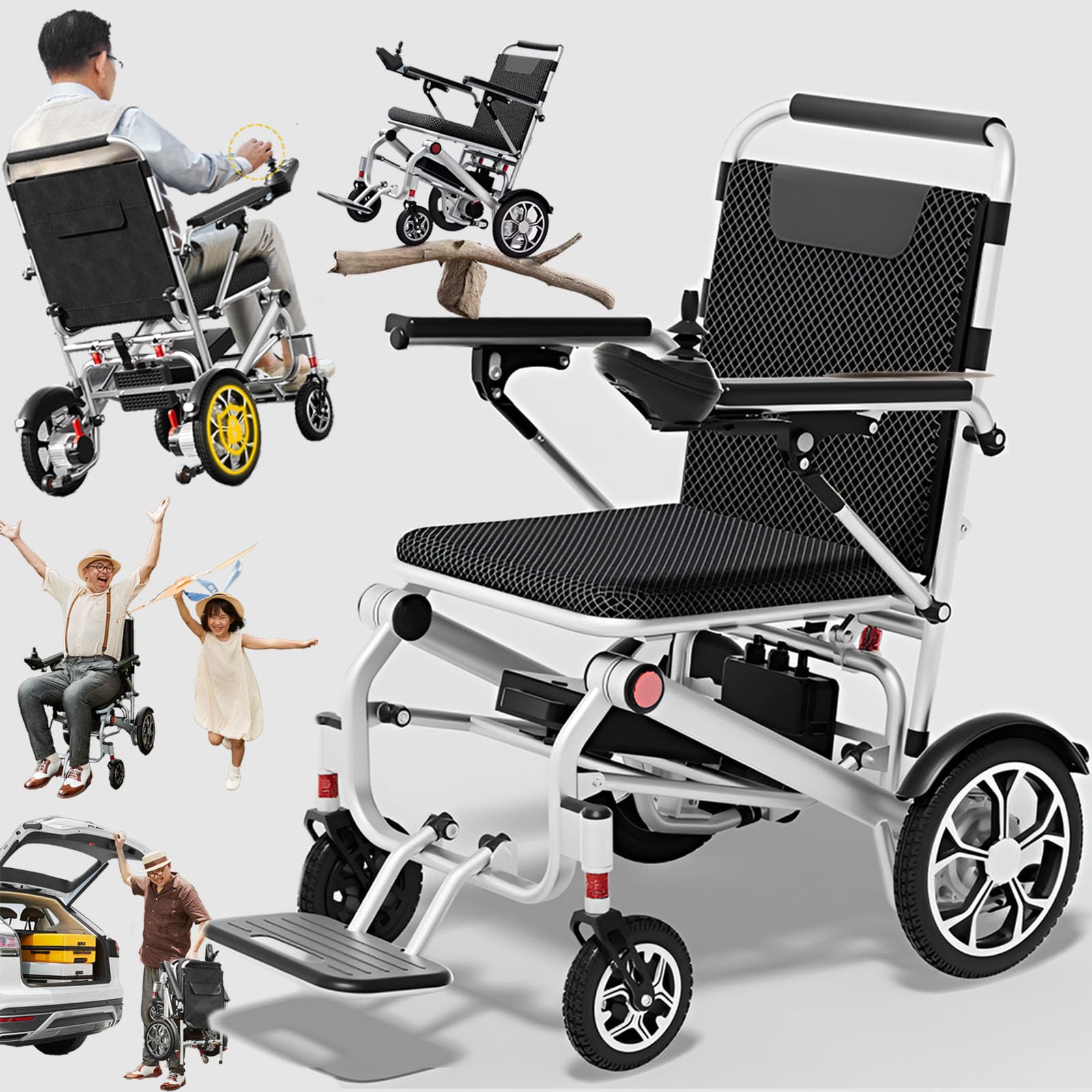 Silla de ruedas eléctrica ligera y plegable, silla de ruedas motorizada todo terreno para adultos, motores potentes sin escobillas de 400W, sillas de ruedas eléctricas inteligentes,20a/range 21mi