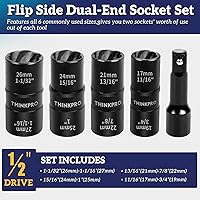 Vista 2 de Lug Nut Removal Tool,5 piece Wheel Lock Remover Kit，Double Side Lug Nut Extractor Set 1/2 Inch Drive,Stripped Lug Nut Remover for Removing Damaged