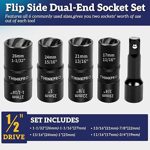 Miniatura 2 de THINKPRO Juego de 5 piezas de extractor de pernos de doble cara de 12 pulgada, kit de extracción de bloqueo de rueda fácil de quitar para quitar