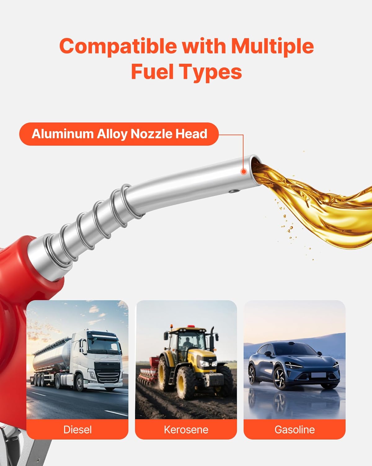 VEVOR 1 Inch Barb Digital Fuel Nozzle with Swivel, Max Flow Rate 12.6 GPM, Auto Shut Off Diesel Gas Pump Nozzle with 3/16 in (OD=20 mm) Spout & Digital Display, Used for Gasoline, Diesel, Kerosene Red