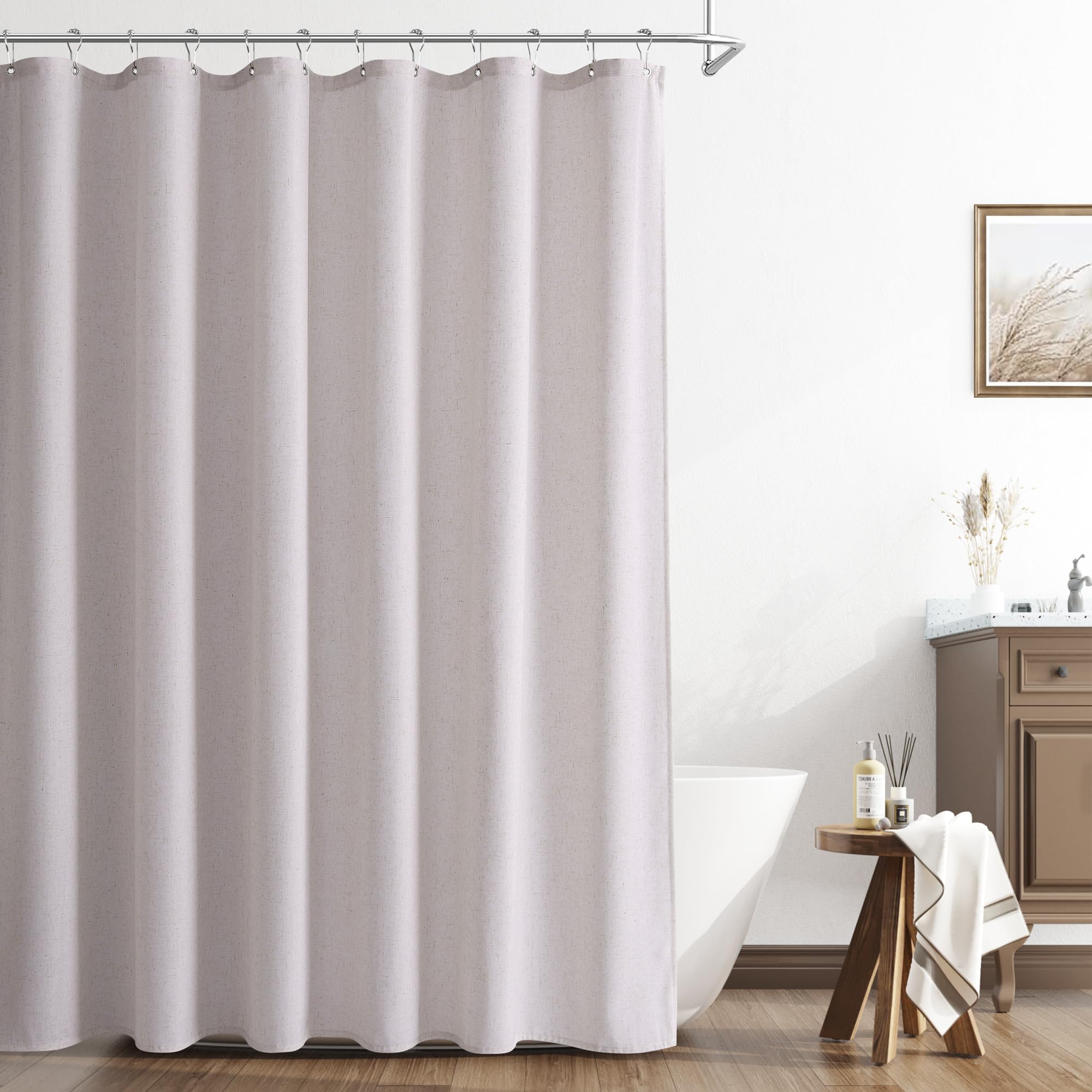 Naturoom Linen Shower Curtain 84 Inch Long for Bathroom Champagne 1 Panel