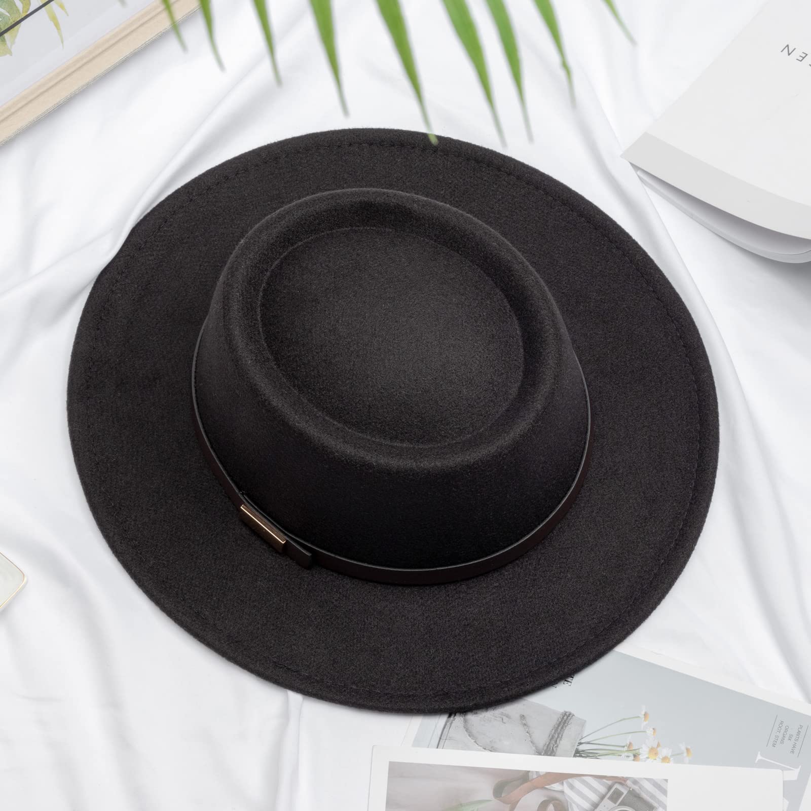 DRESHOW Sombrero de ala ancha Fedora para mujer Hebilla de cinturón Retro Panamá Floppy Hat