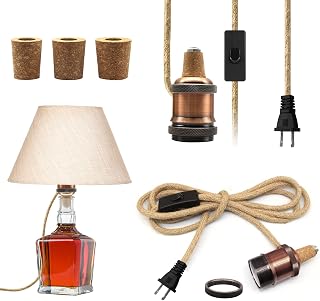 Bottle Lamp Kits, 2 Pack Bronze Bottle Lamp Adaptor Kit, Lamp Kits Do it Yourself, E27 Ceramic Lamp Holder with 95 in Plug and Switch, Brass Table Lamp Kit, Lamp Making kit, with 3 Sizes of Stoppers