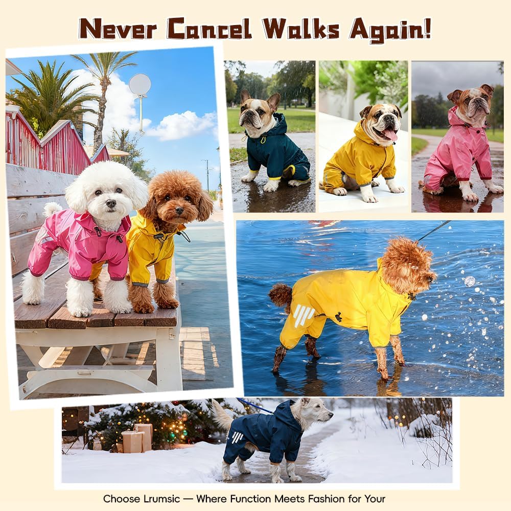 Dog rain Coat with Leash Hole and Reflective Strap - Adjustable Drawstring for Small Medium Dogs - Full-Body Coverage Water Resistant Jacket (Yellow, Small)