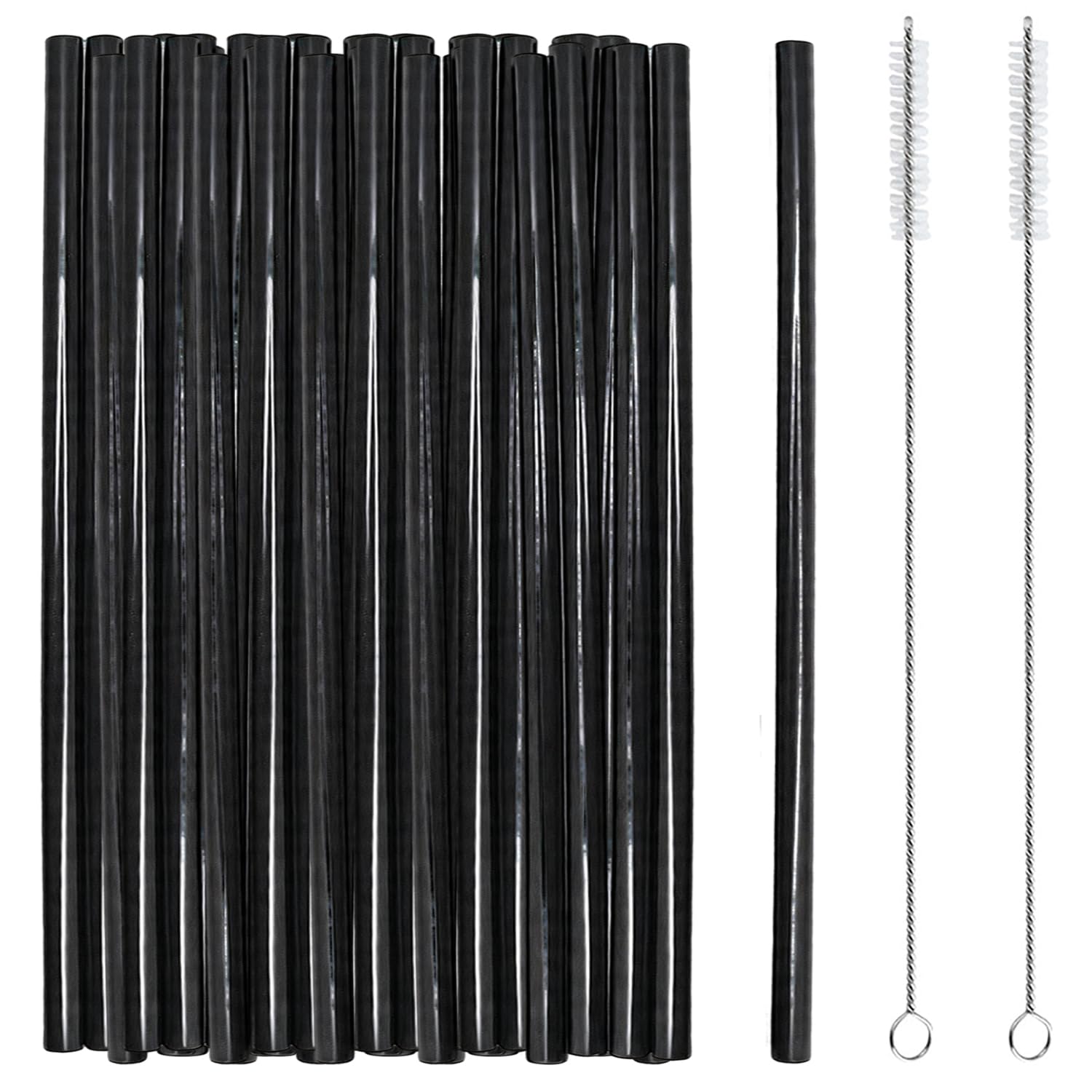 iJiGui Reusable Hard Plastic Drinking Straws 50 Pack, Black
