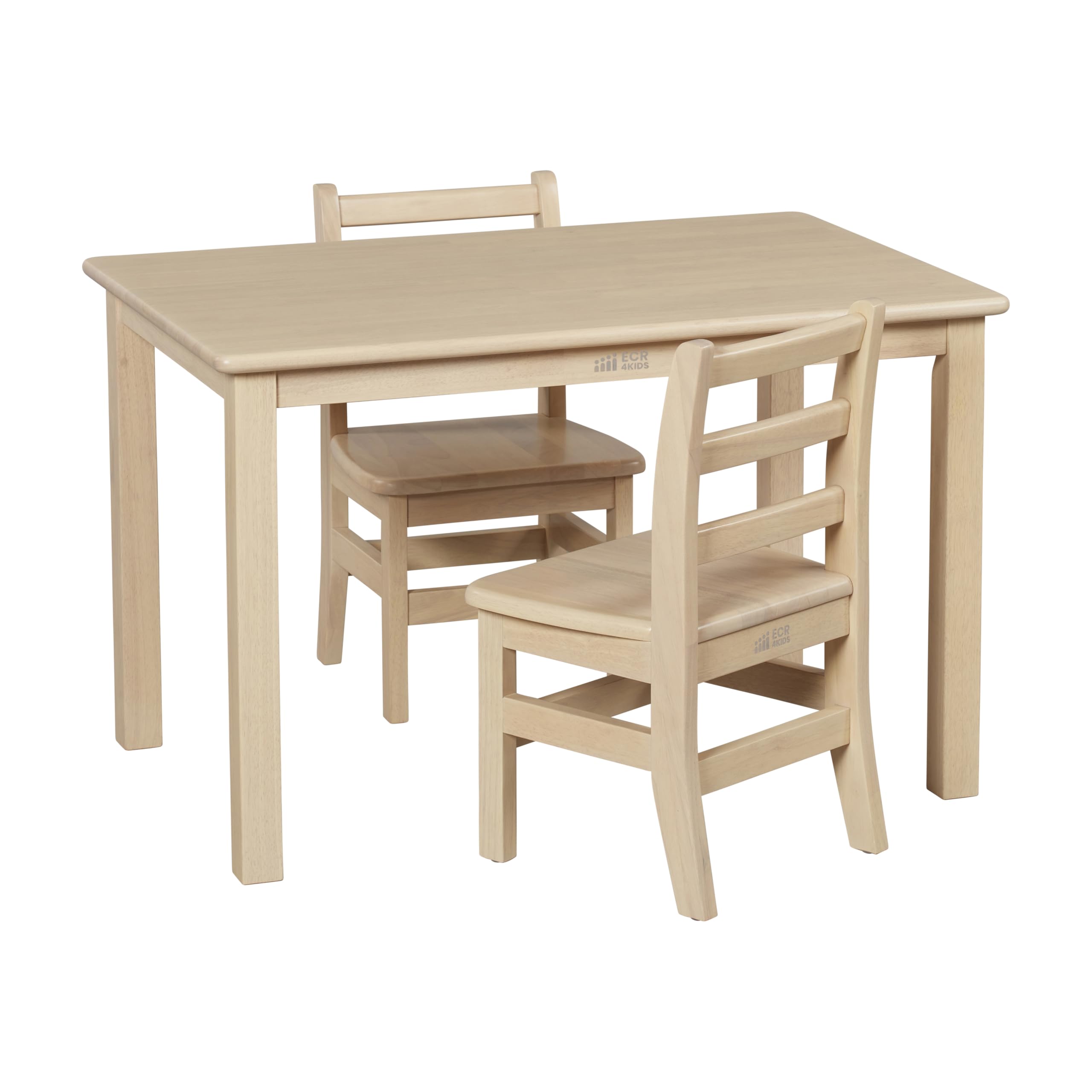 ECR4Kids 24in x 36in Rectangular Hardwood Table and Chair Set, 12in Seat Height, Kids Furniture, Antique White