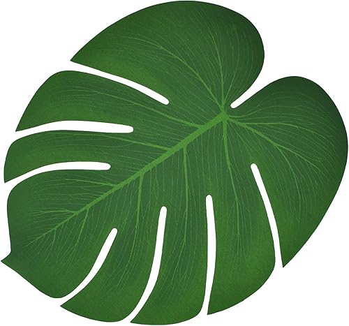 Miniatura 8 de Maydahui 30 PCS Tropical Artificial Palm Leaves Monstera Party Decoration 3 Size Large Medium Small for Hawaiian Luau Party Jungle Beach Theme Table