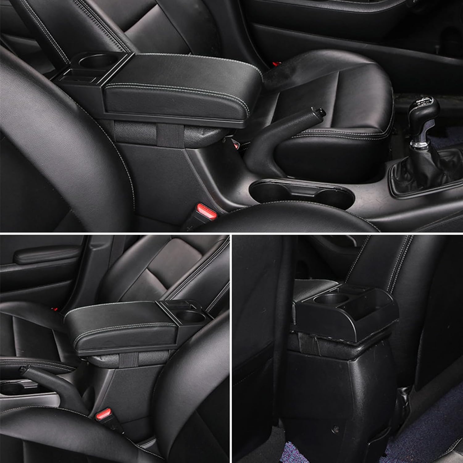 Car Armrest Cover Center Console Armrest Box Cover Adjustable Length with USB Charging Port Cup Holder Universal Fit Car Armrest Box Extender for SUVs Trucks (White Line)