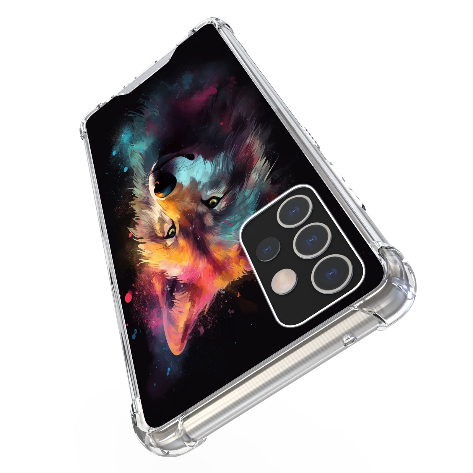 KOLHUBI Clear Phone Case for Samsung Galaxy A72 Designer Wolf Art-21 Exquisite Pattern Design Shock-Resistant Anti-Fall Protective Transparent Shell for Samsung Galaxy A72