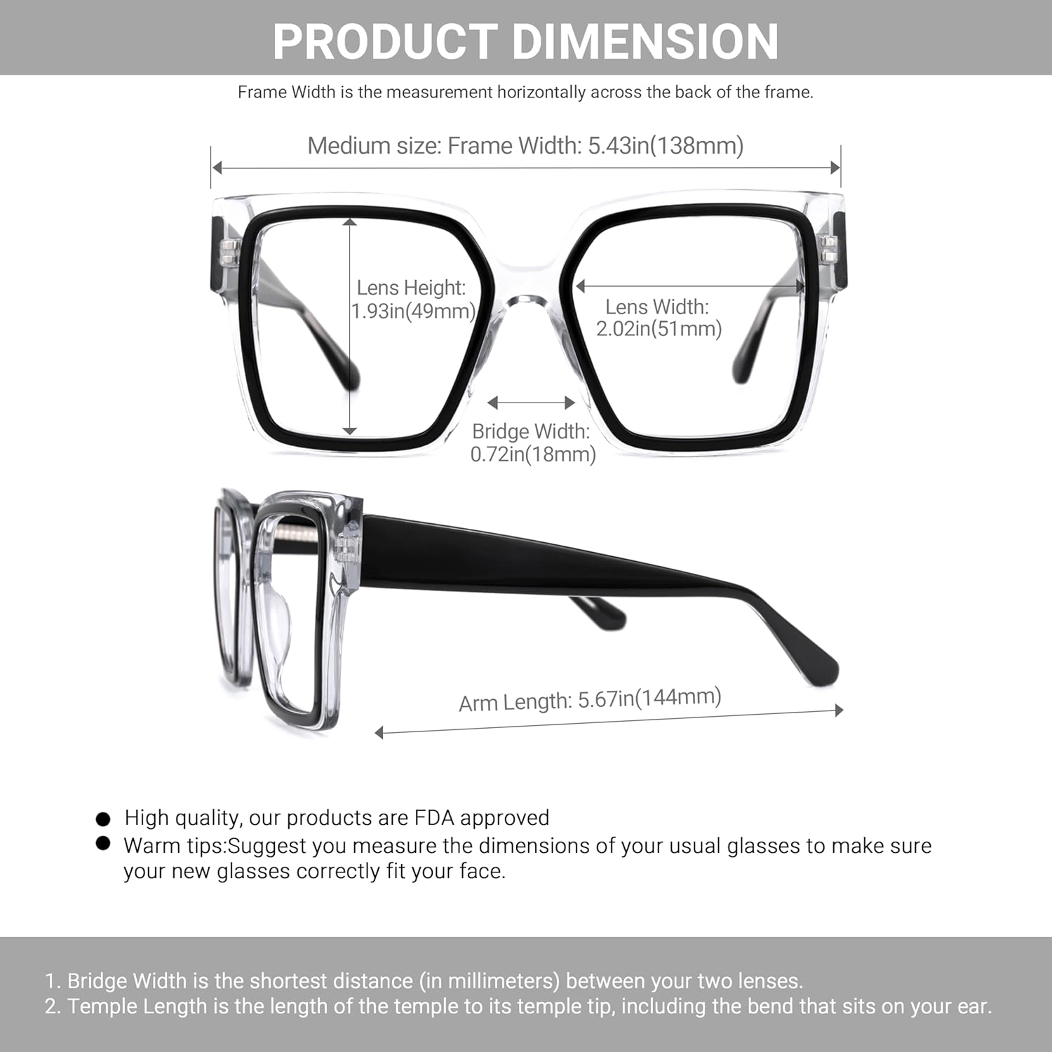 VOOGLAM Oversize Square Blue light Blocking Glasses for Women Men Anti UV Eyestrain Eyewear Huffman Transparent Clear image 6 of 9 B0BQMM13Y5