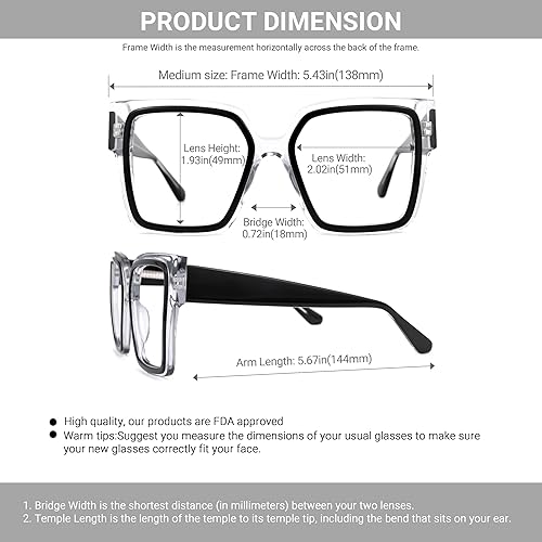 Miniatura 4 de VOOGLAM Gafas cuadradas de gran tamaño con bloqueo de luz azul para mujeres y hombres anti rayos UV gafas Huffman