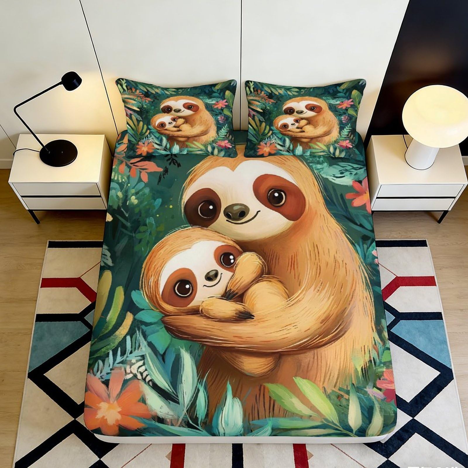 Pnayamiorkfel Style-9 3D Printed Cute Sloth Family Fitted Sheet Microfiber Soft Breathable Forest Animal Bed Cover For Bedroom Guest Room 90X200x25cm