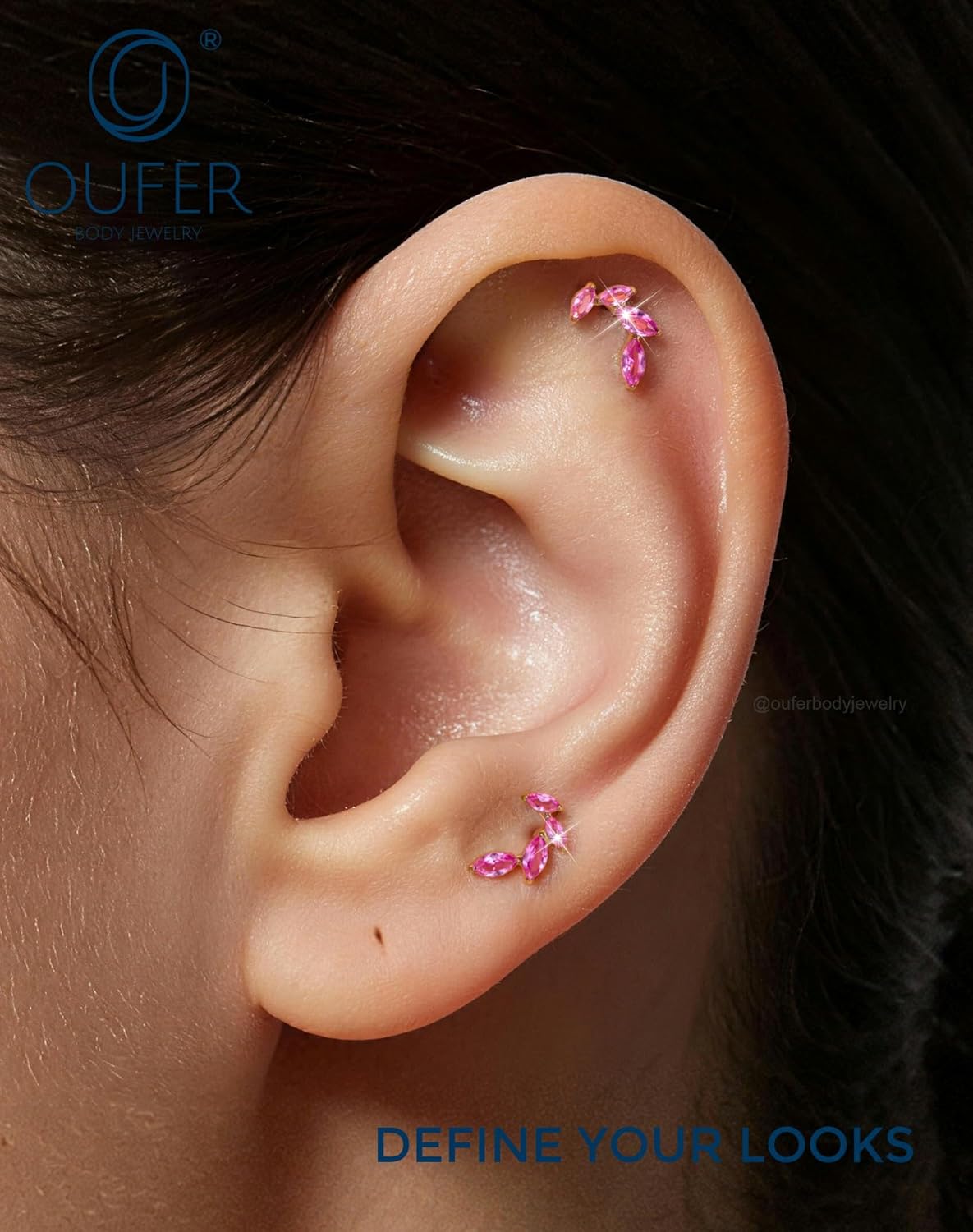 Titanium Helix Piercing Jewelry 16G Leaf Helix Earrings for Women Internally Thread Conch Helix Stud Flat Back Cartilage Earrings Surgical Steel Gold Cartilage Piercing Jewelry - Image 2