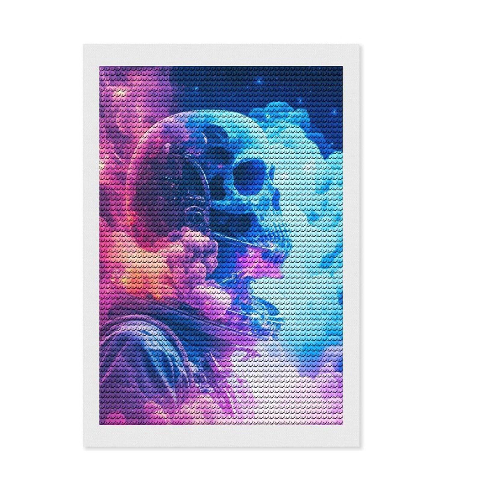Junmoney Skull Astronaut Full Drill Diamond Painting Kit 8"x12", for Adults, Living Room Decor, Enjoyable At-Home Hobby, Gift Idea