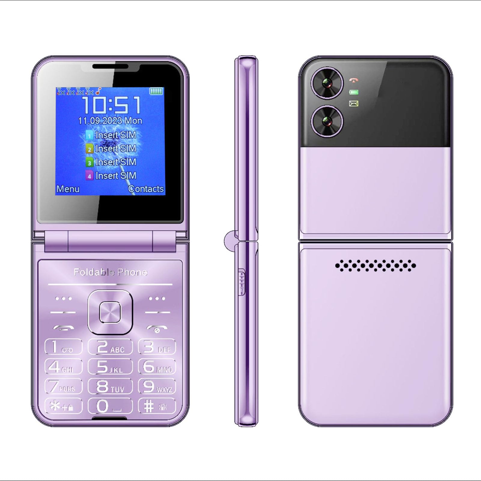 Teléfono Móvil para Personas Mayores con Tapa, Diseño con Tapa, Pantalla Dual, Botones Grandes, Marcación Rápida, Sonido Claro, Cámara HD, Linterna LED (Purple)