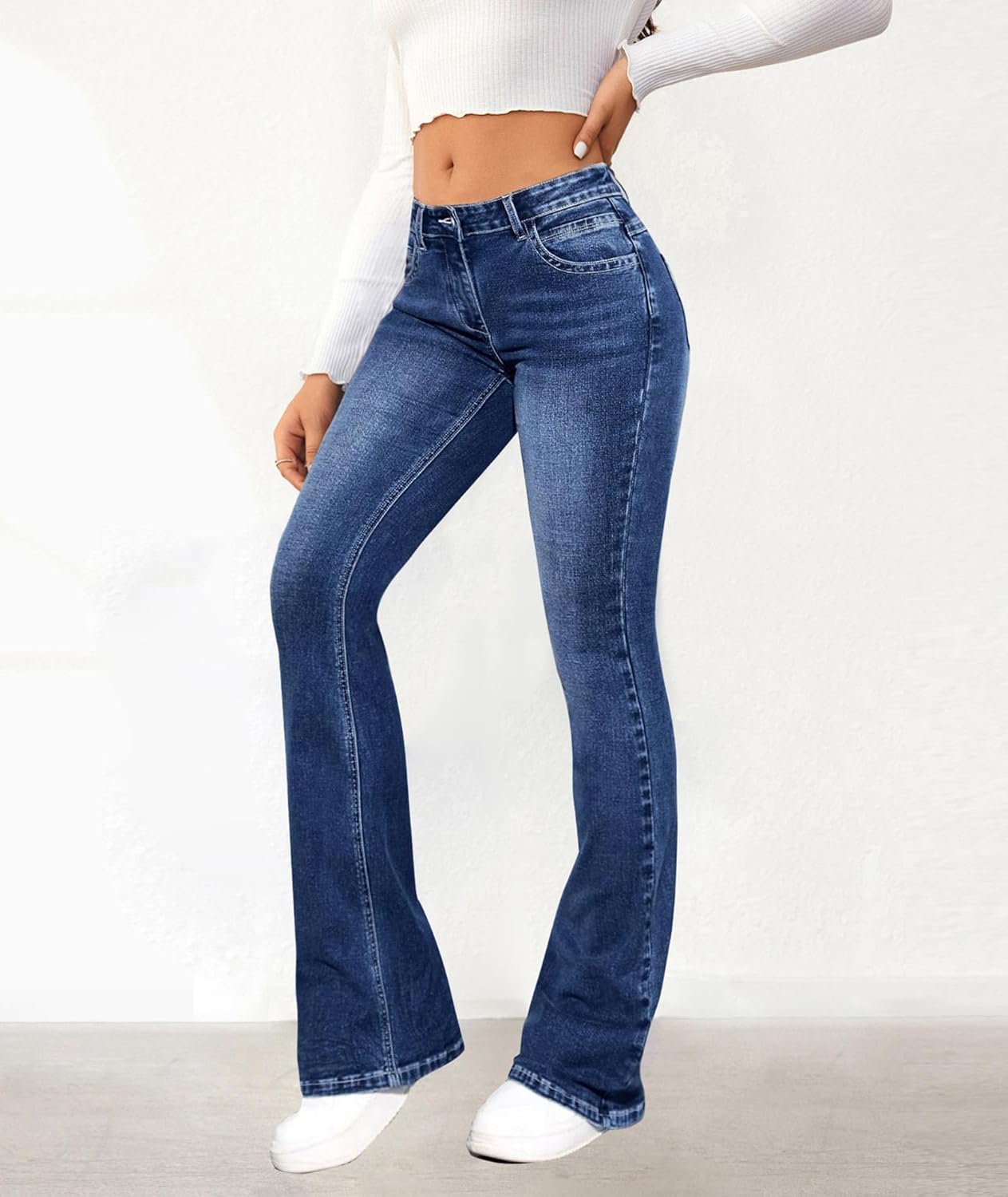 Sexyshine Women's Bell Bottom Jeans Low Rise Bootcut Flare Wide Leg Stretch Fit Long Denim Pants - Image 3