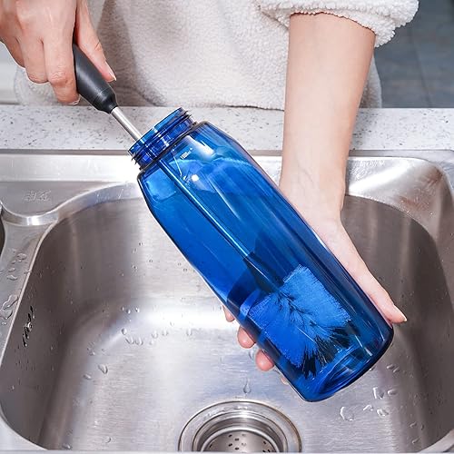 Miniatura 7 de Purtribe Cepillo de limpieza para botellas de agua, cepillo de acero inoxidable, compatible con botellas deportivas, vasos, tazas de agua, tazas de