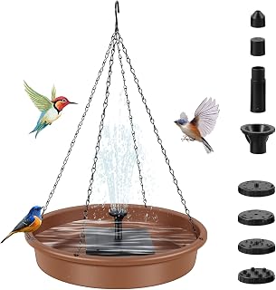 QSRTHFV JIANSITRADERSLTD Bird Bath Bowl with Solar Pump Waterproof Solar Bird Feeder Water Fountain with 6 Nozzles Hanging Solar Water Pump Energy Saving Solar Powered Bird Bath Fountain Portable