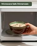 Stoneware Dinnerware Set for 4, POKINI 12 PCS Reactive Glaze Plates and Bowls Set, Handmade Ceramic Dishes Set, Highly Chip and Crack Resistant Modern Plate Sets, Brown Green