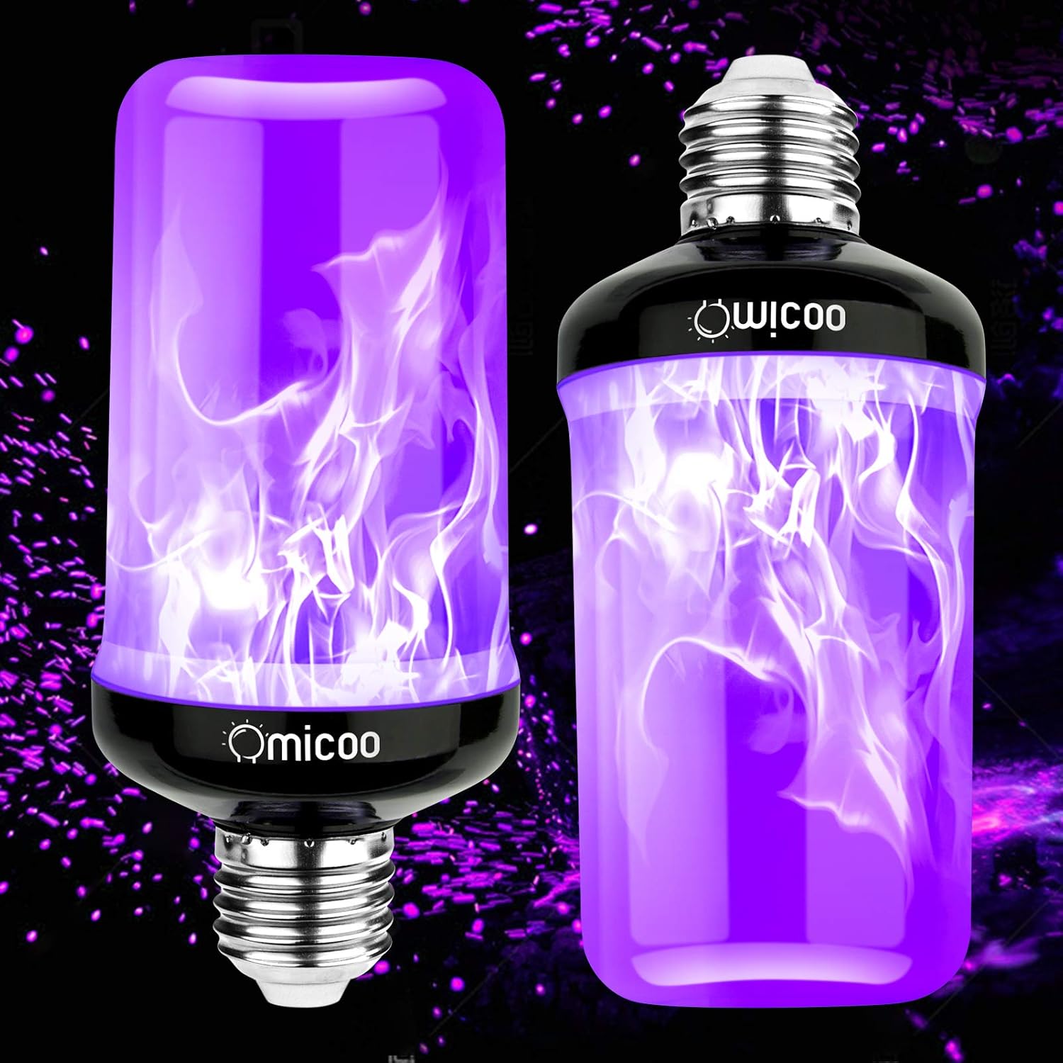 Omicoo Halloween LED Flame Effect Light Bulb (2 Pack), Purple Fire Bulb,4 Modes Flame Light Bulbs with Gravity Sensor, E26 A19 Base, Vintage Flame Bulb for Atmosphere Festival Christmas Decoration