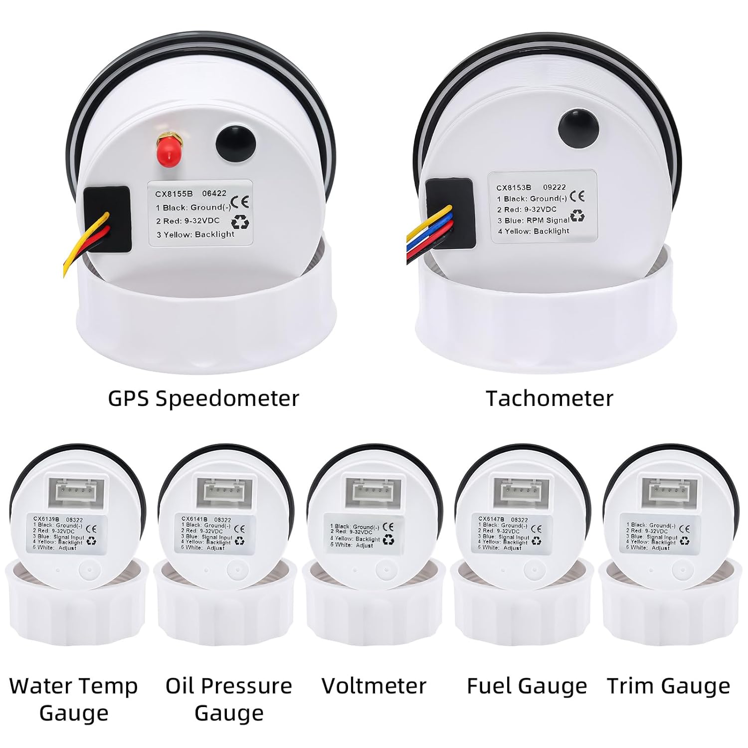 ARTILAURA 7 Gauge Set 3-3/8" 85mm GPS Speedometer, Tachometer, 2-1/16" Fuel Level, Water Temperature, Oil Pressure, Volt, Trim 7 Color Marine Boat Gauges Kit (Black)