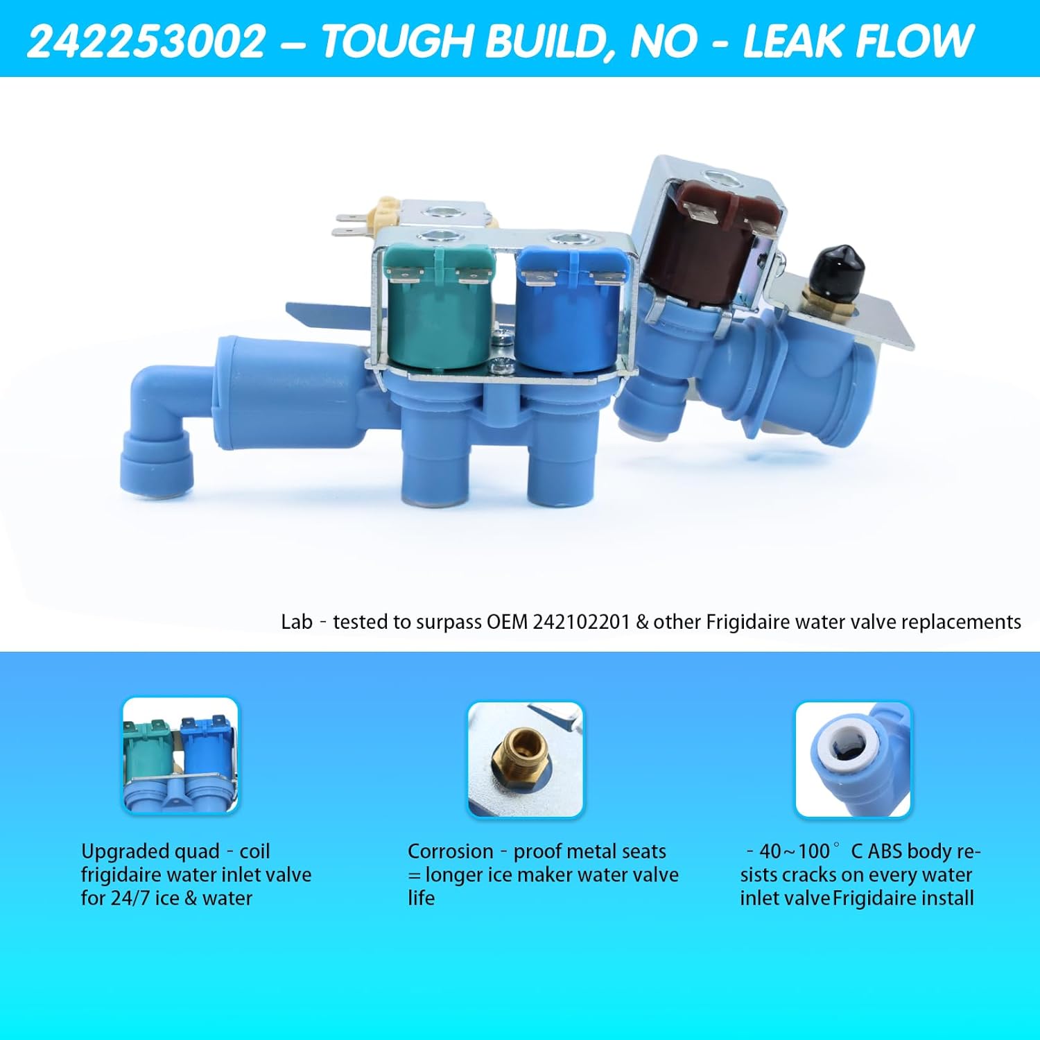 242253002 242102201 Refrigerator Water Inlet Valve – for Frigidaire, Electrolux, Kenmore, Crosley French-Door/Side-by-Side – Replaces 2689640 AP5669874 PS7321353 EAP7321353 – Ice Maker Water Valve