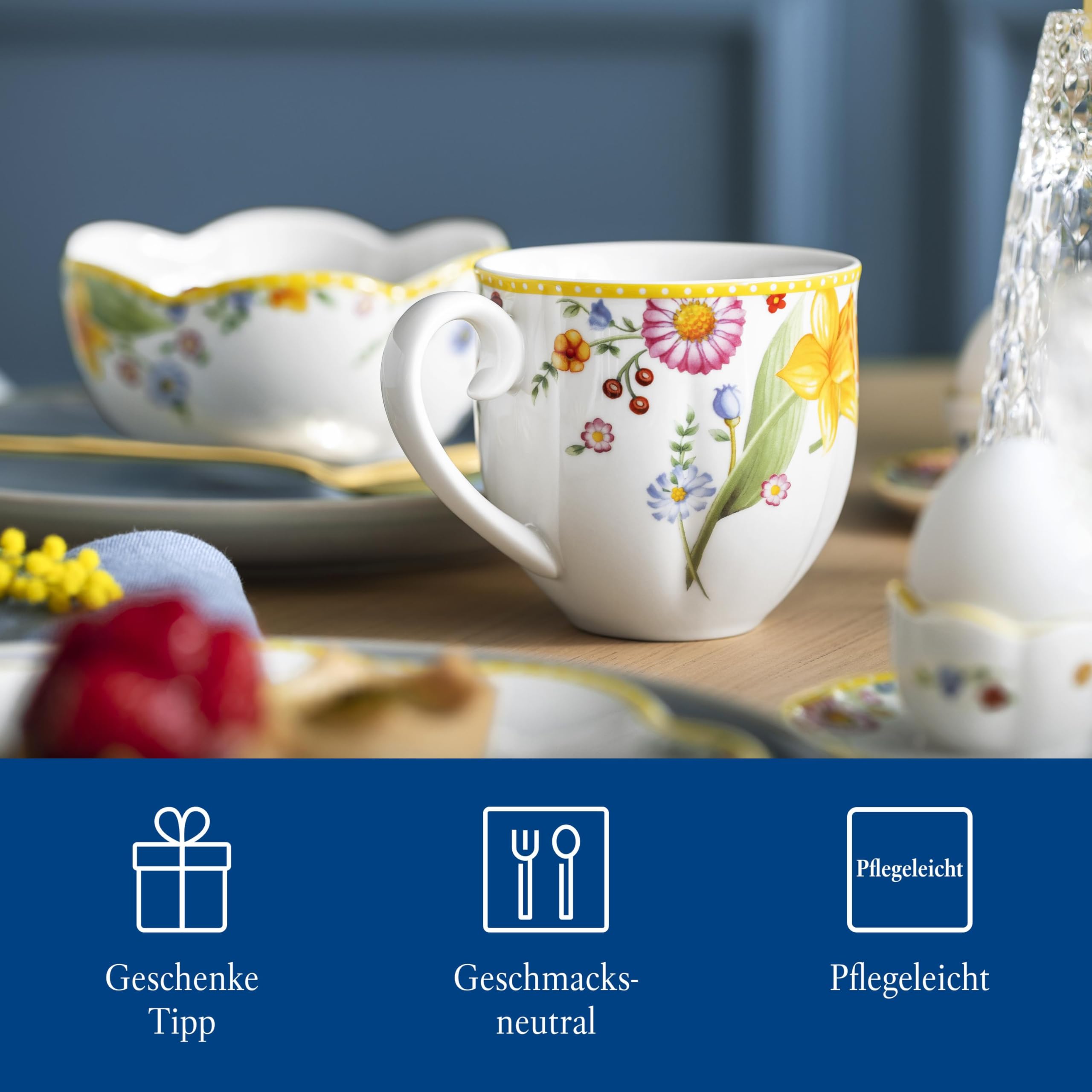 Villeroy & Boch Spring Awakening Taza Con Asa Juego De 2 Amarillo,Verde, Apto Para Microondas, Tazas De Café, Tazas Porcelanas, Pascua Decoración, Decoración De Pascua, Premium Porcelain