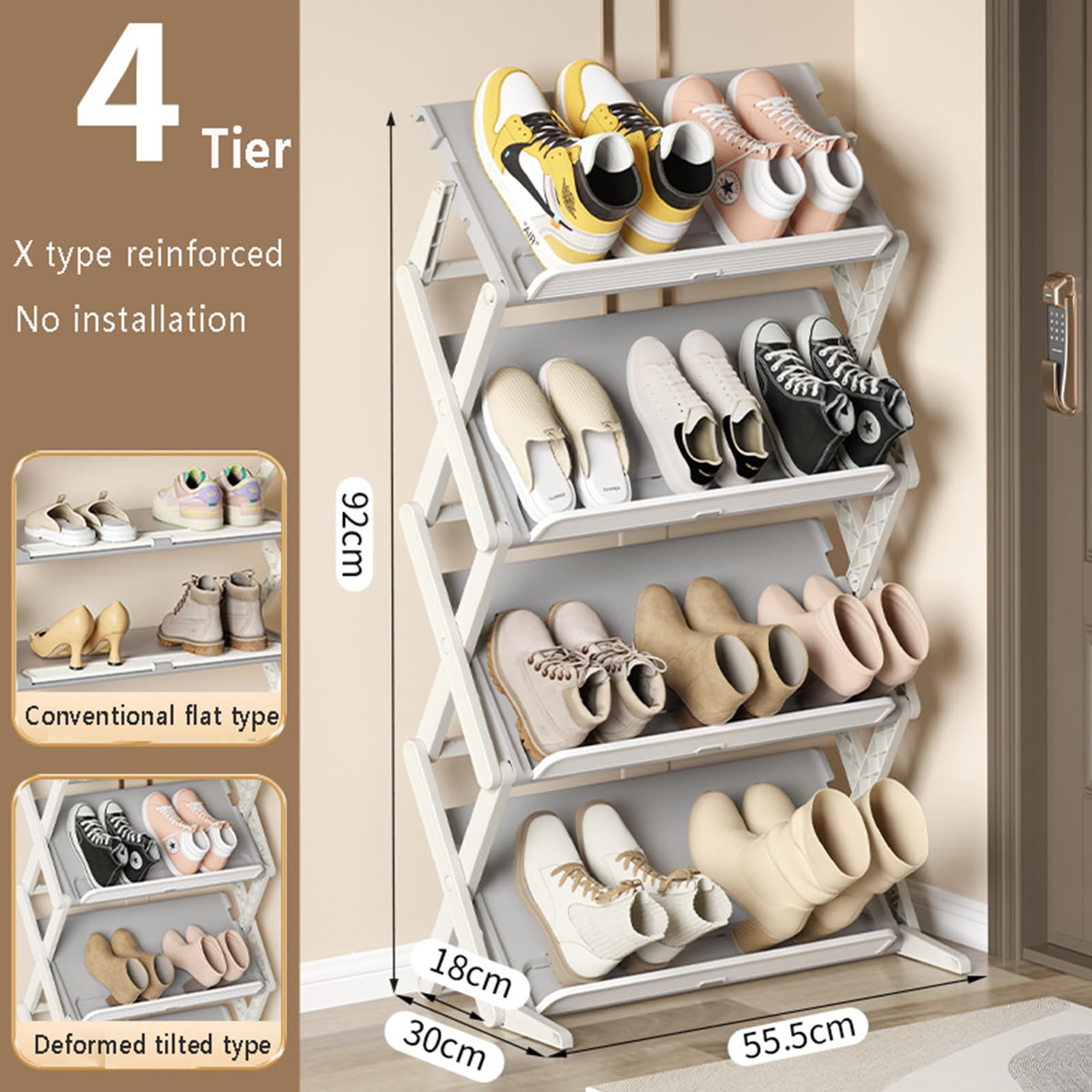 Generisch 4-stufiges, schmales Schuhregal, verformbares, faltbares Schuhregal, Kleiner vertikaler Schuhständer, kleines Eckregal zum Aufbewahren von Schuhen, Obst, Gemüse, Snacks und Zeitsch