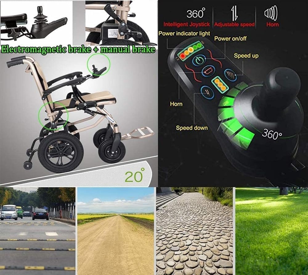Silla de ruedas eléctrica plegable ligera para adultos, doble función de alimentación y funcionamiento manual, resistente con control de joystick, ideal para usuarios discapacitados