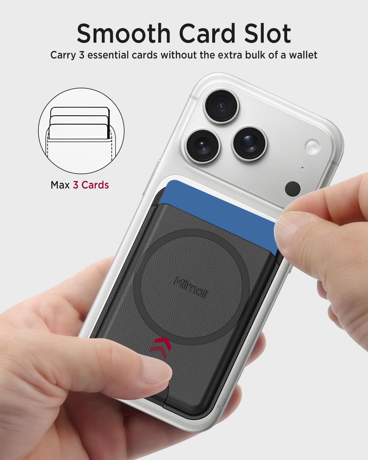 Miimall Mag-Safe Wallet für iPhone 17 16 15 Air Pro Max/Google Pixel 10 9 Serie, [RFID Schutz] Slim Leder Beidseitig Mag Safe Wallet 2-3 Kartenhalter Handy Magnetisch Card Holder für Handy-Schwarz