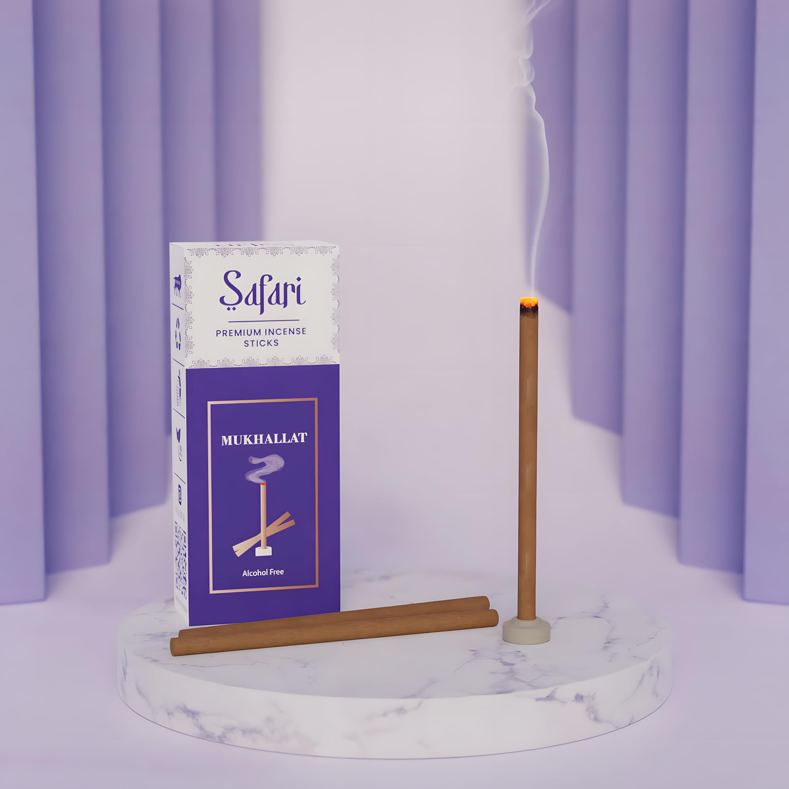 Safari Premium Incense Sticks, Alcohol Free (10 Sticks and Holder) (Mukhallat)