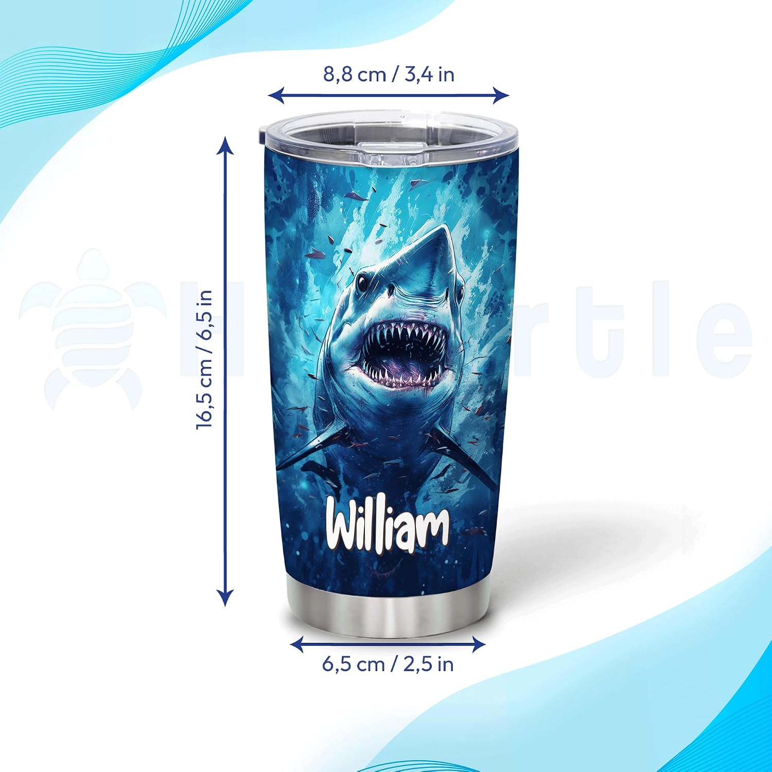 Hyturtle Personalized Gifts Shark Lover - In A World Full Of Fish Be A Shark Stainless Steel Tumbler 20 oz With Lid - Idea Cute Sea Animal Lover Gifts For Women, Girl, Kids On Birthday, Christmas