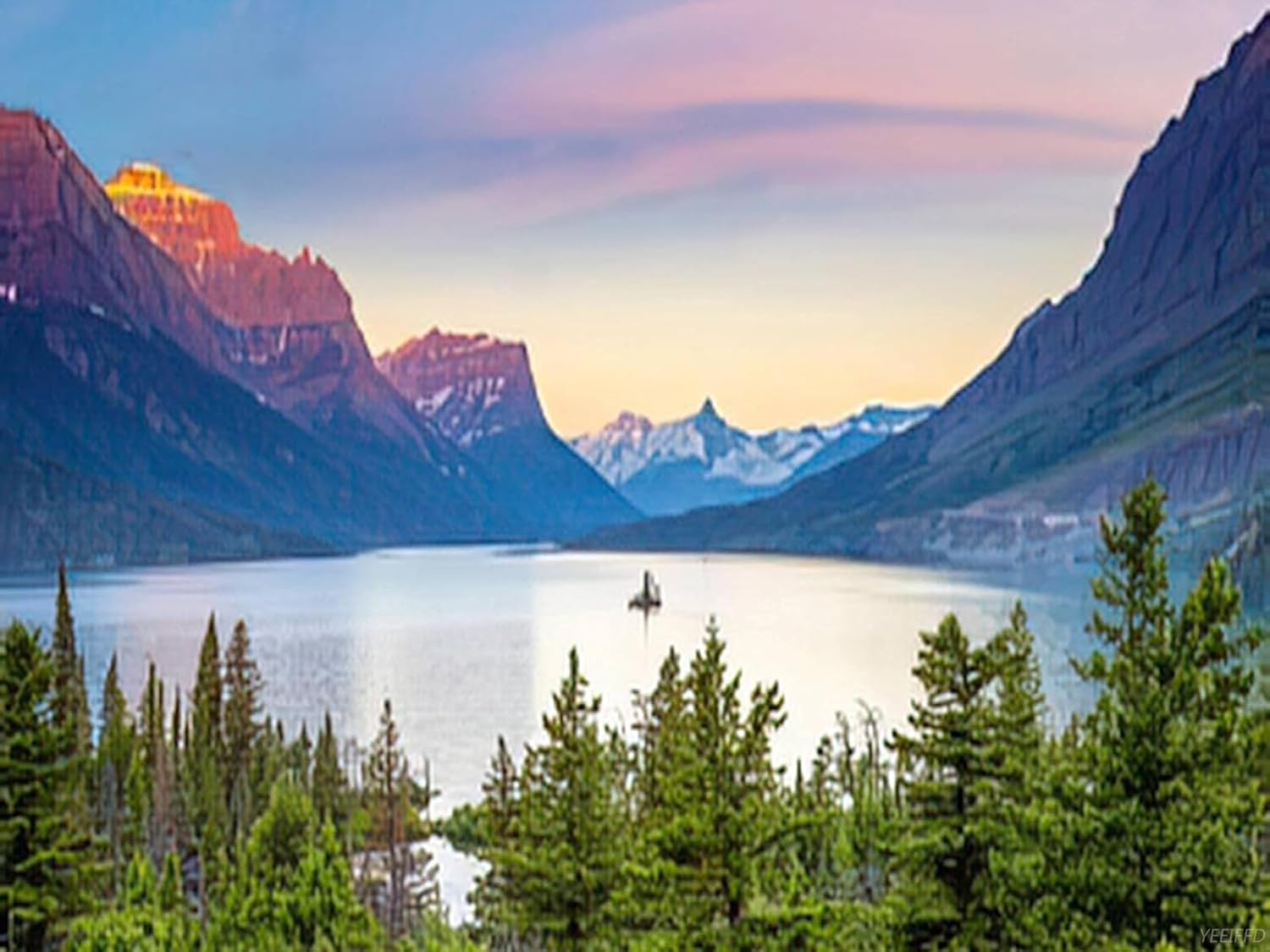 YEEIFFD Diamond Painting Montana Sunrise Over St Mary Lake in Glacier National Park Montana USA for Adult Painting Kits Diamond Art Perfect for Home Wall Decor 12"x16"