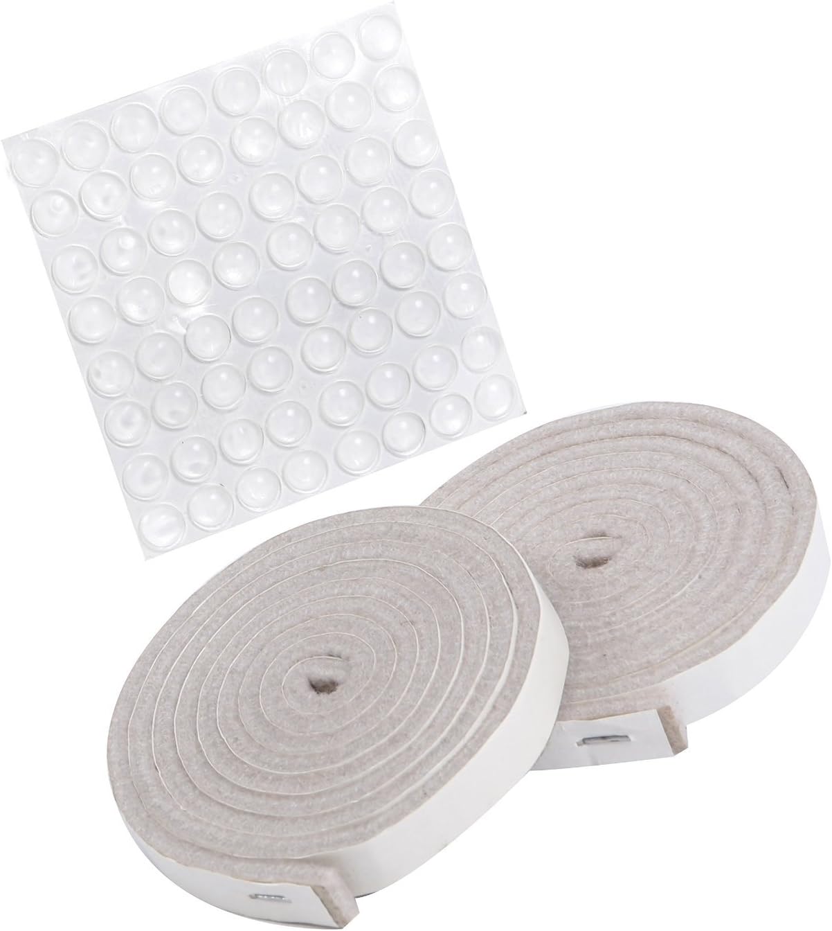 SIMALA Premium Furniture Pads 2 x (1/2"x60") Heavy Duty Adhesive Self Stick Felt Strip Roll. Protectors for Hard Surfaces & 64 Non Slip Noise Dampening Bumper Pads Rubber. Save Surfaces from Scratches