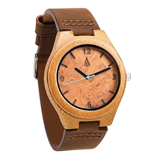 Treehut Wooden Watches for Men, Maple Burl Bamboo Watch, Japanese