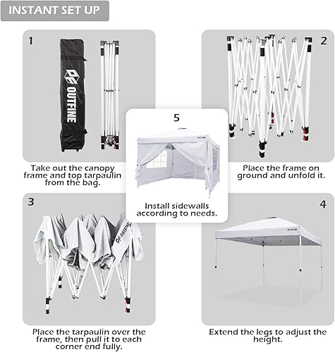 Miniatura 5 de OUTFINE - Toldo de patio de 10x10 pies, carpa gazebo instantánea comercial para exteriores con 4 paredes laterales extraíbles con cremallera, 8