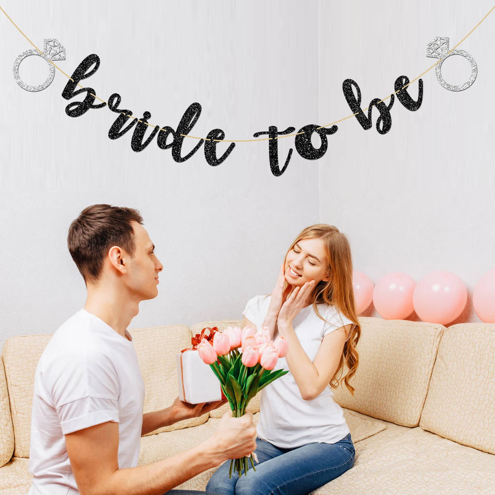 Tenhaisi Striscione Glitterato “He Put A Ring On It” – Decorazione Per Matrimonio E Fidanzamento