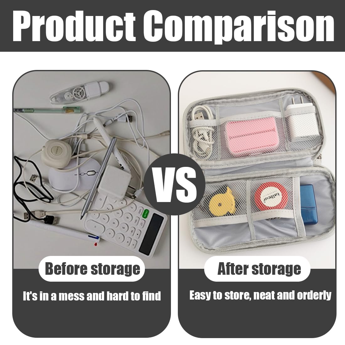 Custodia per Hard Disk, Custodia Hard Disk Esterno, Antiurto Rigida Cover Case, Borsa SSD HDD, Compatibile con SSD HDD, Cavi, Schede SD, Chiavetta USB, Power Bank, Grigio