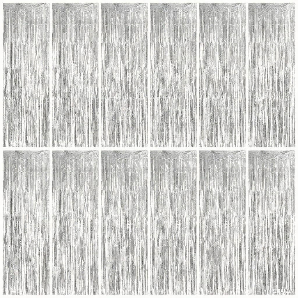12 Pièces Argent Rideau Métallique de Frange, Rideau Anniversaire Argenté, Rideaux à Franges, Paillette Rideau Frange pour Photographie La Fête Mariage Noël Halloween Party, 1m * 2m