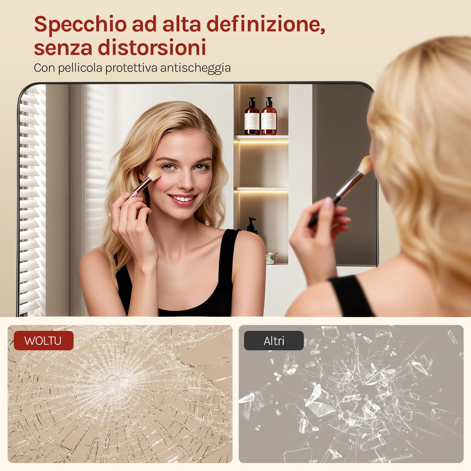 WOLTU Specchio da Parete Rettangolare 50x70 cm, Specchio Bagno Moderno con Pellicola Antischeggia, Cornice in Metallo Nero, Orizzontale e Verticale, per Soggiorno, Camera da Letto, Corridoio