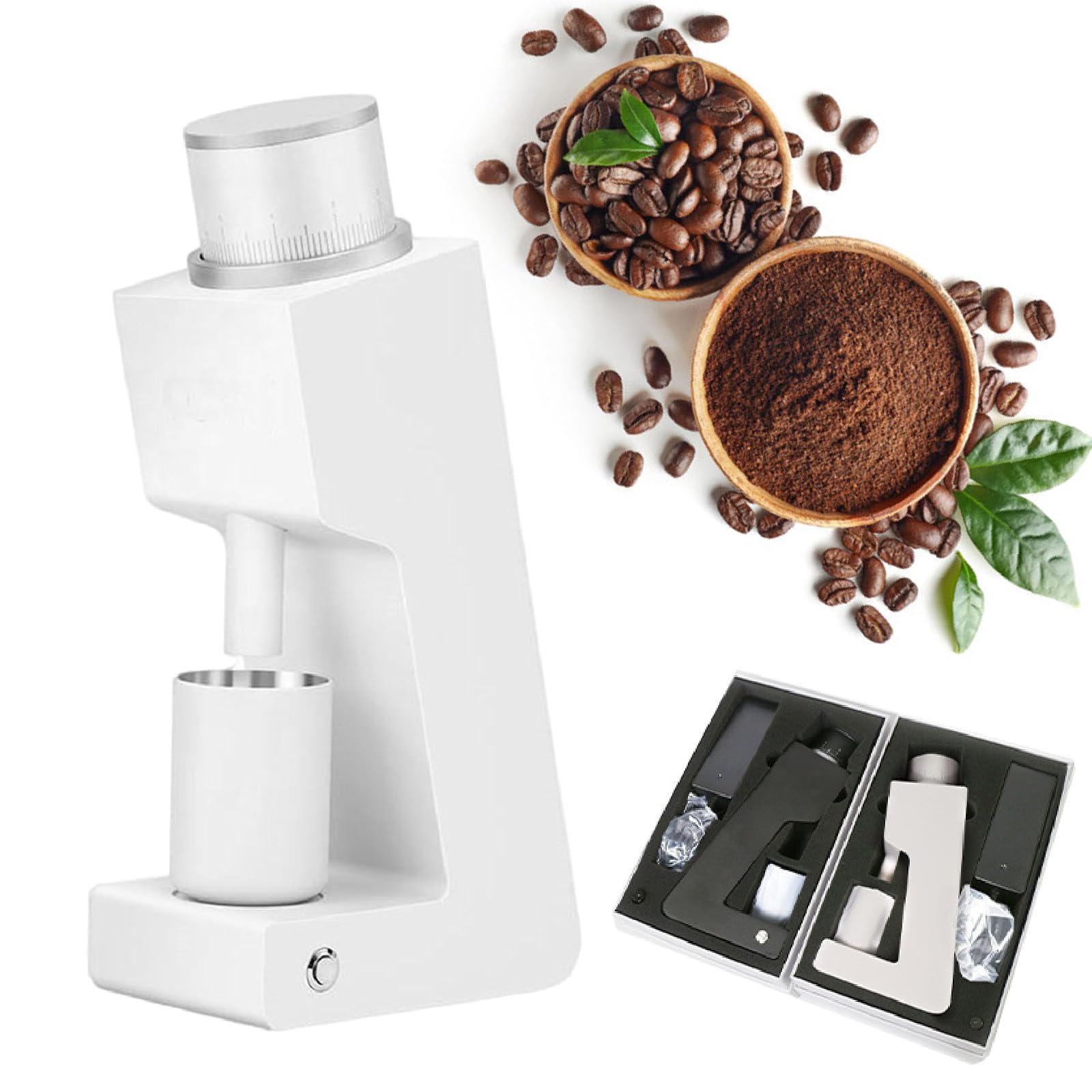 SENJINGHUA Conical Burr Coffee Grinder, Electric Coffee Bean Grinder for Espresso/Pour Over/Cold Brew, 38mm Cone Burr, Infinite Adjustable, All-Metal Body,White