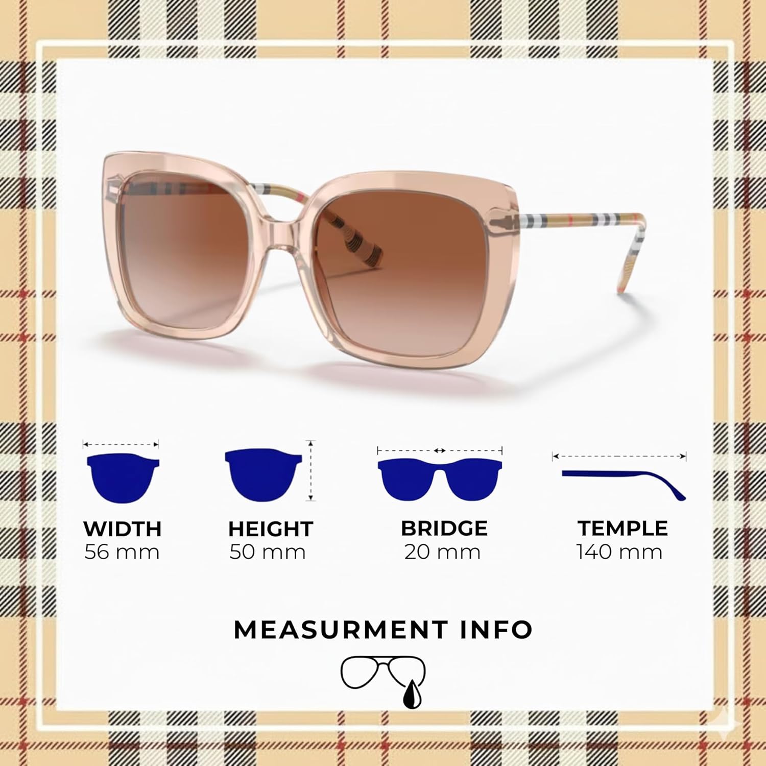 BURBERRY CAROLL BE4323F Square Shape Acetate Sunglasses with Luxury Eyewear Kit - Image 5