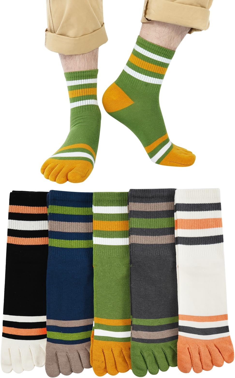 Men's 5 Toe Socks, Spring and Summer, Five Toe Socks, Sports, Breathable, Five Toe Socks, No Stuffy, Set of 5, Thermal, Autumn, Casual Socks, Middle Length, For Work, Climbing, Outdoors, 9.4 -