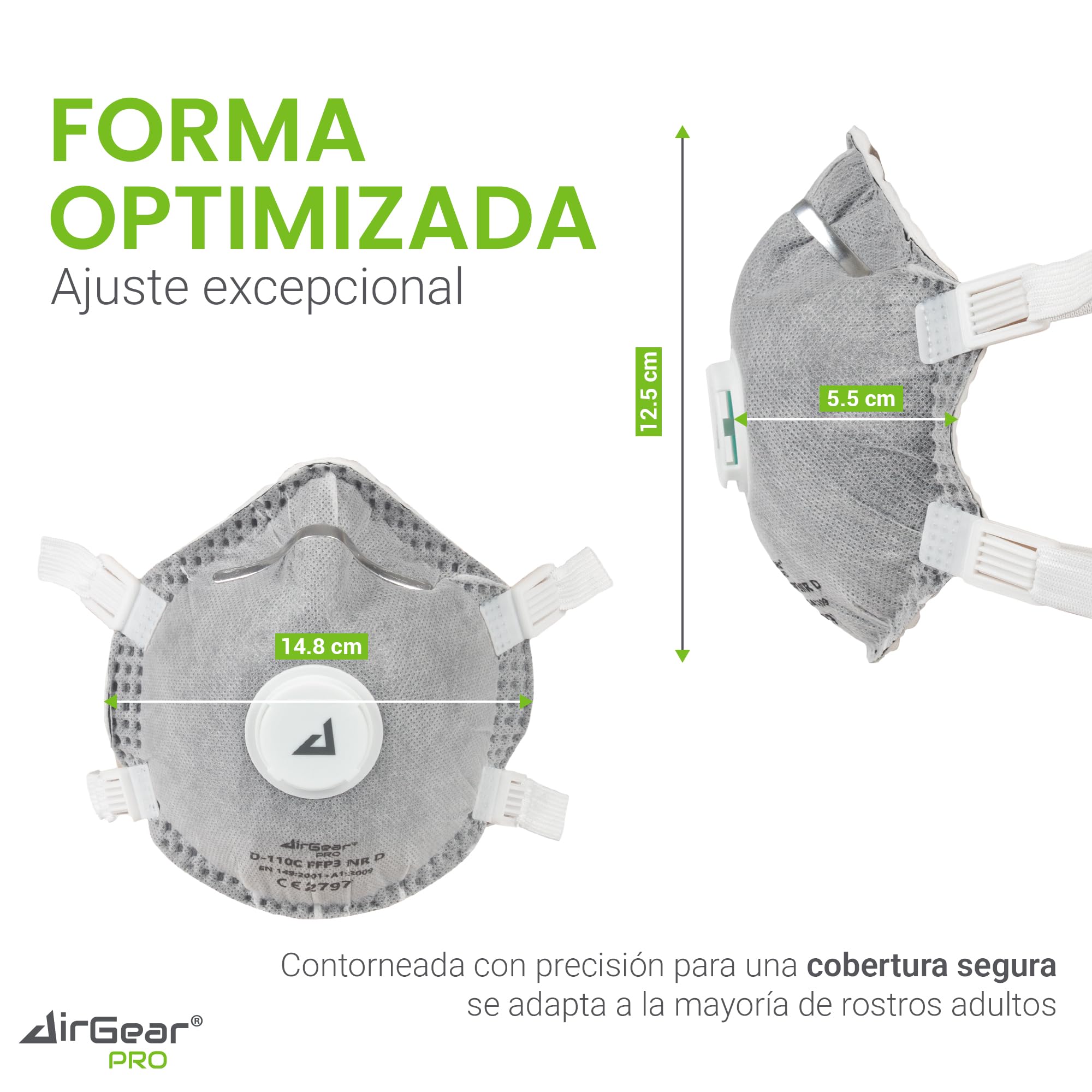 AirGearPro Mascarilla FFP3 con Válvula • Protección contra Polvo Fino • Carbón Activo • Respirador para Pintura y Construcción • Certificada CE • 10 Unidades
