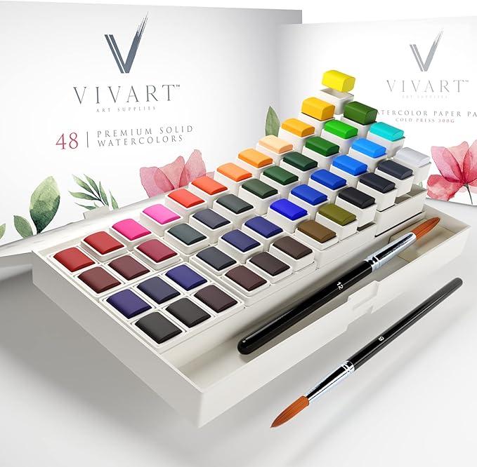 Watercolor Paint Set with 48 Premium Colors, Includes 2