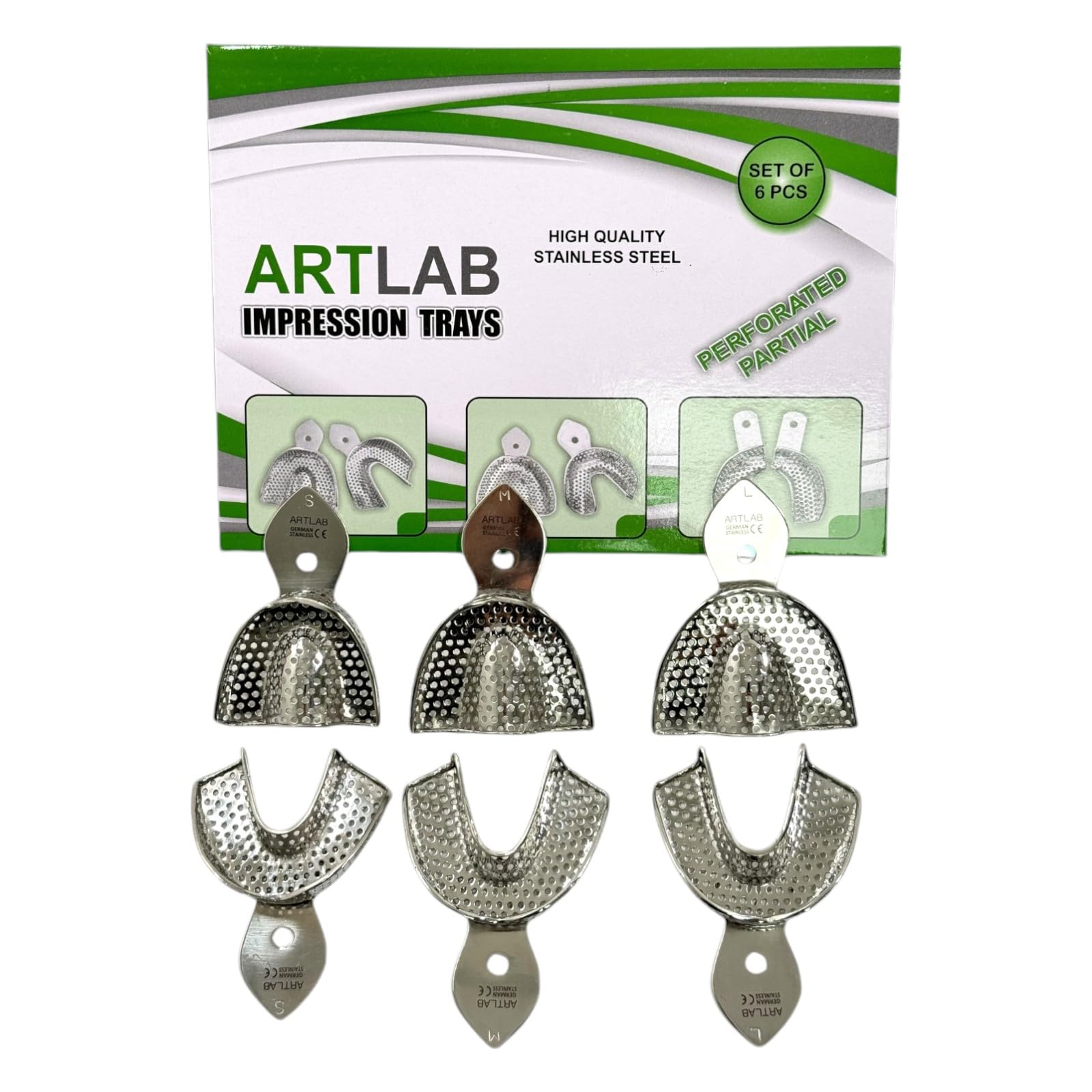 Stainless Steel Perforated Denture Impression Tray Set of 6pcs | Small, Medium, & Large |Autoclave Safe Dental Tools