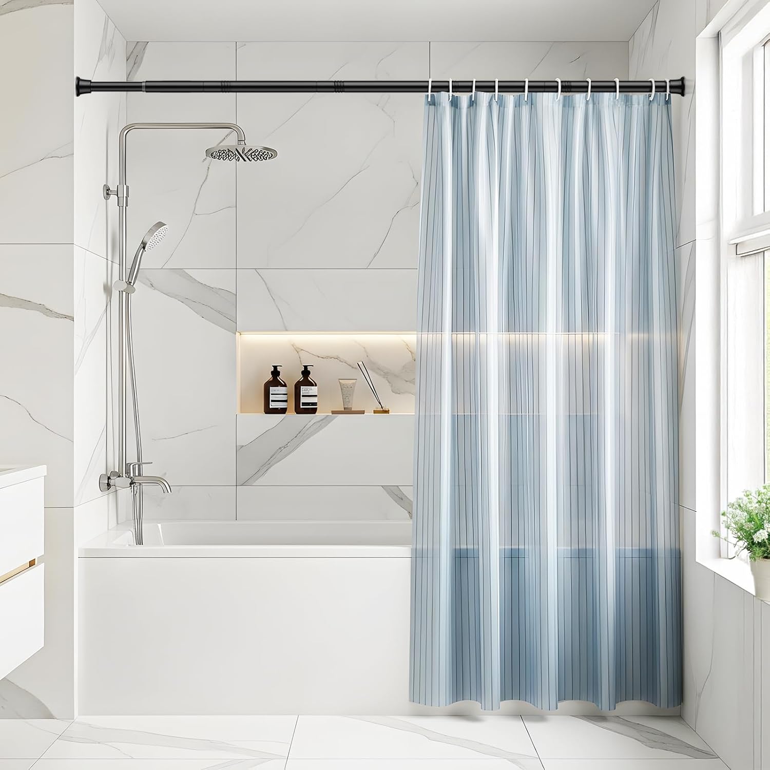 4pack Tension Curtain Rod 30 to 62 Inch, Black Spring Tension Curtain Rod Adjustable Expandable Curtain Rod No Drilling, Spring Loaded Curtain Rods for Windows, Bedroom, Doorway Door, Closet