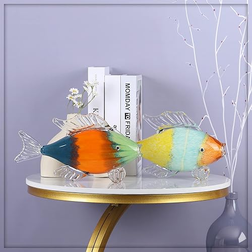 Miniatura 2 de oliruim Escultura de pescado de vidrio colorido, figura de vidrio soplado a mano, regalo de cumpleaños para serie de animales marinos, pisapapeles