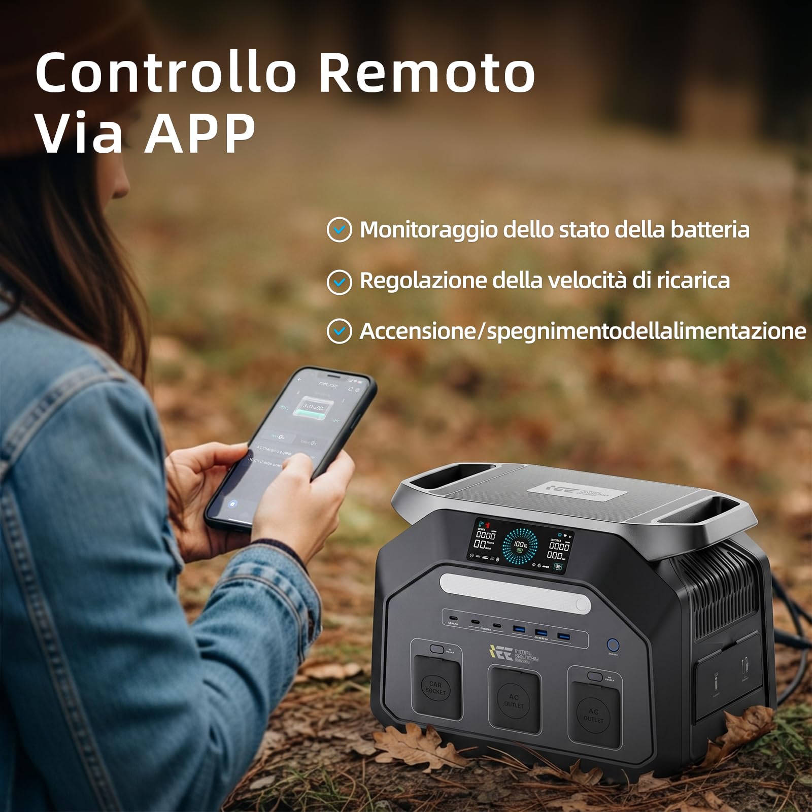IEE 1800W/1024Wh Generatore Solare con 200W Pannello | Centrale Elettrica Portatile(Picco 3600W) Ricarica dallo 0 all'80% in 45 Minuti UPS App per Campeggio